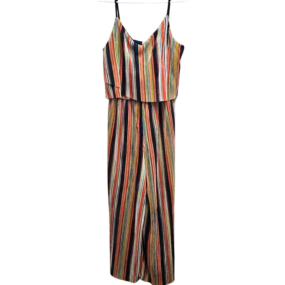 Beebop Women Be You Be Free Multi Color Striped Spaghetti Strap Jumpsuit Size M
